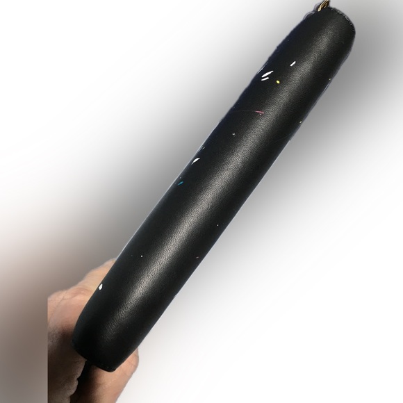 DESERI Black Leather and Gold Handware Paris Wristlet Clutch Paris Hand Painted - Picture 8 of 16